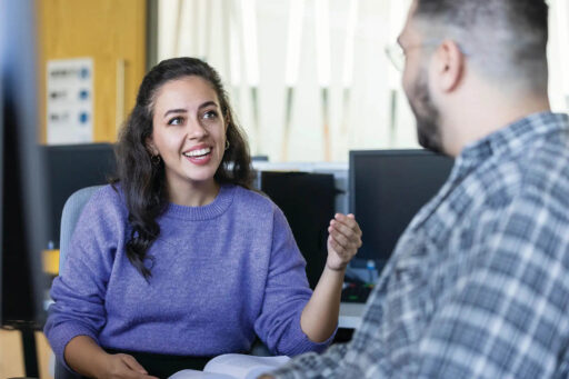 Two students chatting.